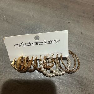 Gold and Pearl Hoop Earring Set